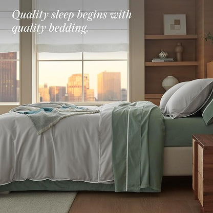 Double Stitch Cotton Tencel Duvet Cover - King Size Comforter Cover, Luxury & Soft Eucalyptus Lyocell Bedding Set for Hot Sleepers, Cooling & Breathable, Button Closure, Winter Sky Contrast, 106"x90"