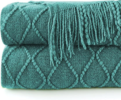 inhand Knitted Throw Blankets for Couch and Bed, Soft Cozy Knit Blanket with Tassel, Blue Lightweight Decorative Blankets and Throws, Farmhouse Warm Woven Blanket for Men and Women, 60"x80"