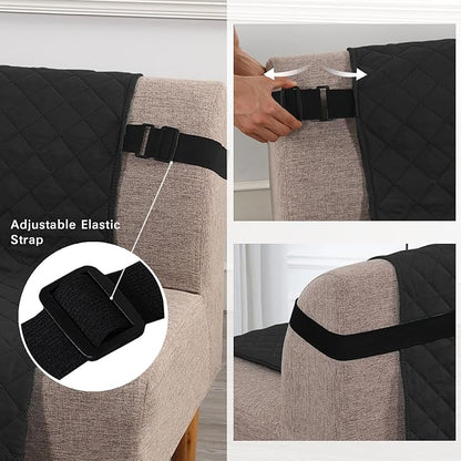 H.VERSAILTEX Reversible Futon Cover Water Repellent Armless Sofa Slipcover Washable Furniture Protector with Adjustable Elastic Strap Anti-Slip Futon Bed Cover for Dogs 70" Width Seat(Black/Grey)