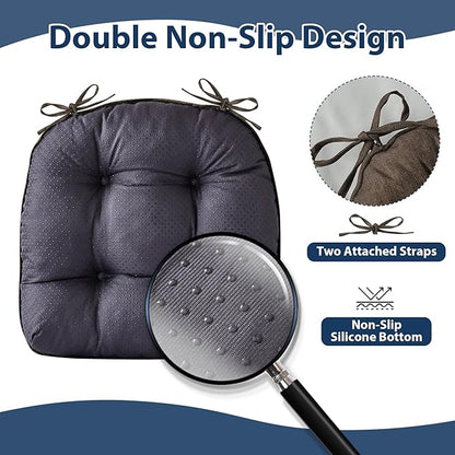 Chair Cushions for Dining Chairs, Seat Cushions for Kitchen Chairs, Indoor Seat Cushions with Ties, Tufted Foam Chair Pads, Non Slip Chair Cushions Set of 6, 15.5" x 15.5" x 4", Brown
