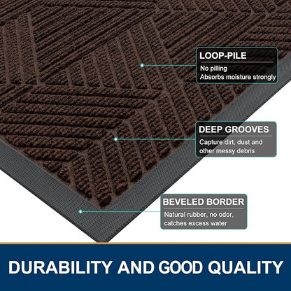 Smiry Front Door Mat Outside Entrance, Heavy Duty Sturdy Natural Rubber Doormat, Trap Dirt and Moisture, Easy Clean Low Profile Mats for Indoor Outdoor Entry, Irregular Triangle (59x24, Dark Brown)
