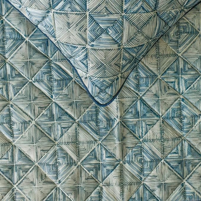 The HomeCentric King/Queen/Twin Blue Decorative CA King 86"x18" Bed Runner with 2 Pillow Cover, Indigo, Printed & Quilted Bed Scarf on Suede Fabric - Indigo Centric