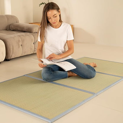 MustMat Tatami Mat Japanese Futon Mattress Portable Tatami Mattress Foldable Bed Frame Rush Grass (Twin XL)