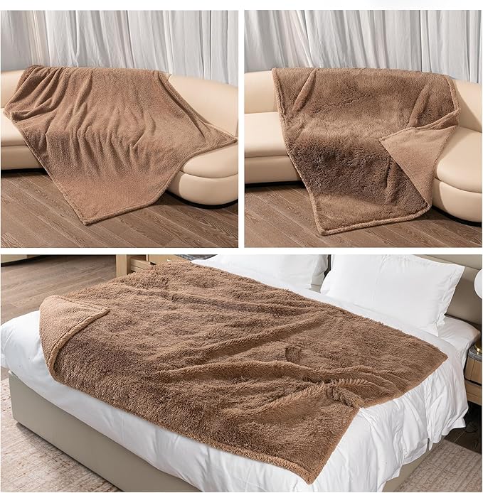 Waterproof Dog Couch Throw Blanket Brown Long Faux Fur Pet Blankets for Small Dogs Cats Fluffy Puppy Sofa Cover Love Bed Doggie Cover Washable Mat(Brown,XS-28x20in)