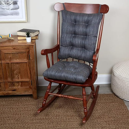 Klear Vu Omega Non-Slip Rocking Chair Cushion Set, Assembled in USA, Thick Padding & Tufted Design, Includes Seat Pad & Back Pillow with Ties, 17x17 Inches, 2-Piece Set, Denim