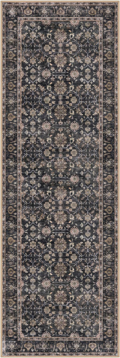 KUTA Runners for Hallways 2x6, Vintage Floral Rug Non-Slip Washable Kitchen Rugs Brown Ultra Thin Soft Printed Distressed Flower Carpet Entryway Rugs for Bedroom Laundry Nursery