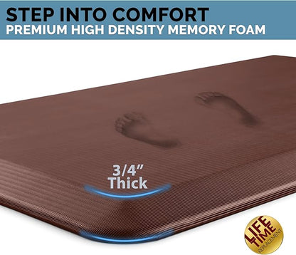 ComfiLife Anti Fatigue Floor Mat – 3/4 Inch Thick Kitchen Mats for Floor, Standing Desk Mat, Kitchen Rug – Comfort at Home, Office – Durable – Stain Resistant – Non-Slip Bottom (20" x 32", Brown)