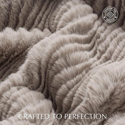 EVERGRACEHOME Ultra Soft Faux Fur Throw Blanket for Couch, Luxury Sculpted Texture Faux Rabbit Fur Blanket for Bed, Fluffy Thick Plush Warm Fuzzy Throw, 920GSM (Taupe, 60''x80'')