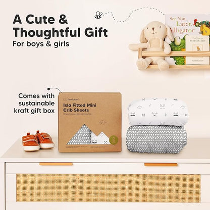 Pack and Play Sheets Fitted - 2-Pack Mini Crib Sheets for Pack N Play Mattress 38x26, Soft & Cozy, Neutral Toddler Playard Bedding, Snug Fitted Mini Baby Crib Mattress Cover Boy, Girl (Nordic)