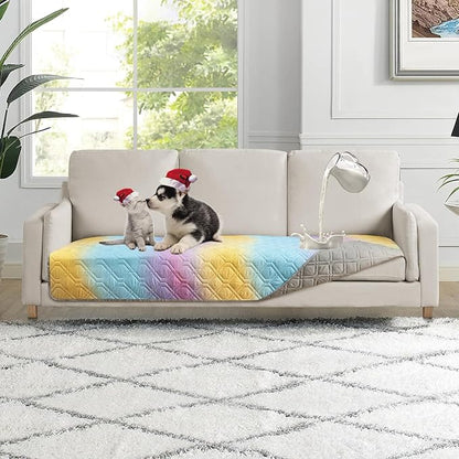 100% Waterproof Dog Bed Cover 30x70 inch Reversible Changing Pad Reusable Camping Mat for Kids/Pet/Dog/Cat Washable Geometric Embroidery Blanket Patchwork Rainbow Ombre Printed+Gray