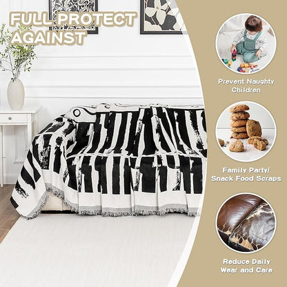 MEETSKY Boho Couch Cover Sofa Covers for Dogs, Couch Cover for Sectional Sofa, Soft Chenille Sofa Slipcover Couch Protector for Pets Protector Furniture Covers, 71" x 118", Black