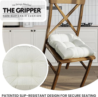 Klear Vu Gripper Overstuffed Universal Non-Slip Dining Chair Cushions for Kitchen Decor or Office Use, U-Shaped Skid-Proof Seat Pad, 17x17 Inches, 2 Count (Pack of 1), Chenille Ivory