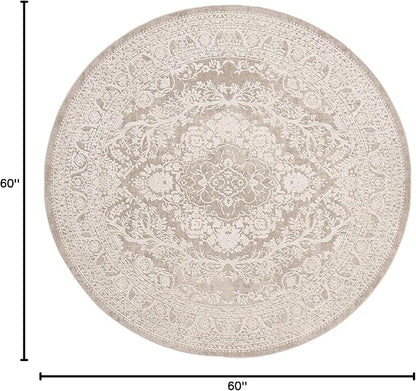 SAFAVIEH Area Rug 5' Round - Reflection Collection - Beige & Cream, Non-Shedding & Easy Cleaning, Ideal for Entryway, Living Room, Bedroom (RFT668A)