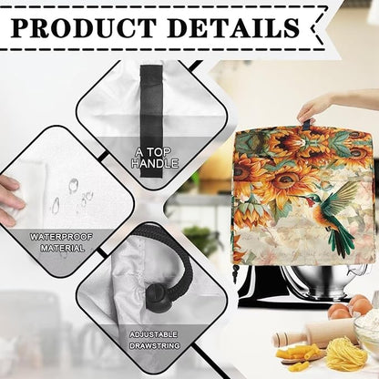 Stand Mixer Covers Hummingbird Sunflower Print Stand Mixer Dustproof Cover Compatible with Kitchen Aid Mixer Washable Stand Mixer Covers for 6-8 Qt Mixer