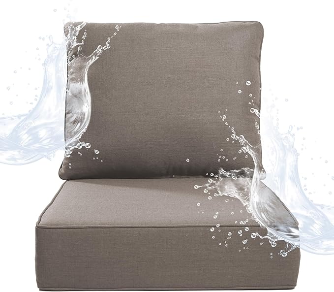 6 inches Thicker Outdoor Chair Cushions Set- 24" *24" *6" Waterproof Patio Furniture Cushions with Removable Cover, 28D High Density Sponge Filling Thicken Outdoor Patio Cushions - Grey