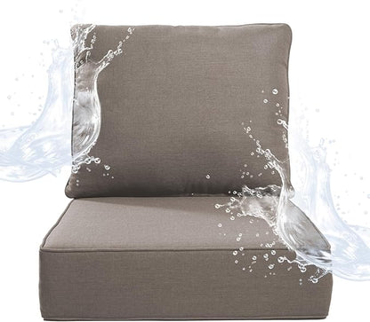6 inches Thicker Outdoor Chair Cushions Set- 24" *24" *6" Waterproof Patio Furniture Cushions with Removable Cover, 28D High Density Sponge Filling Thicken Outdoor Patio Cushions - Grey