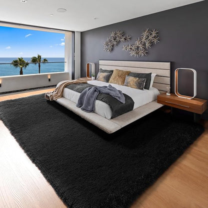ONASAR Black 8x10 Area Rugs for Living Room, Large Fluffy Shag Bedroom Rug, Washable Ultra Soft Thick Shaggy Floor Big Indoor Carpets for Kids Boys Girls Teen Nursery Dorm Modern Home Decor Aesthetic