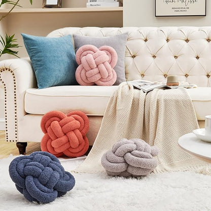 Xiashrk Knot Pillow Ball, 12" Soft Decorative Throw Pillows for Couch Bed, Navy Blue Knotted Plush Throw Pillow Handmade Square Cushion Home Couch Decor Pillows for Living Room