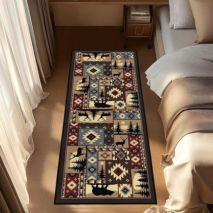 Cabin Wildlife Runner Rug 2x6,Buffalo Plaid Bear Moose Deer Country,Vintage Throw Carpet Washable Kitchen Runners Rustic Hallway Rugs Entrance Door Mat Non Slip Accent Area Rugs for Entryway,Laundry