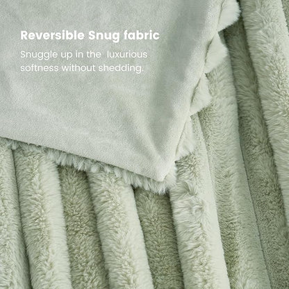 Cozy Bliss Faux Fur Throw Blanket for Couch, Cozy Warm Plush Striped Blanket for Sofa Bedroom Living Room, 50 * 60 Inches Sage Green