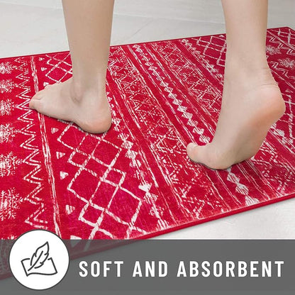 KUTA 3x5 Christmas Rugs for Entryway, Moroccan Boho Washable Area Rugs for Living Room Non Slip, Red Ultra Soft Print Distressed Geometric Low-Pile Entry Throw Carpet for Bedroom Nursery Dorm