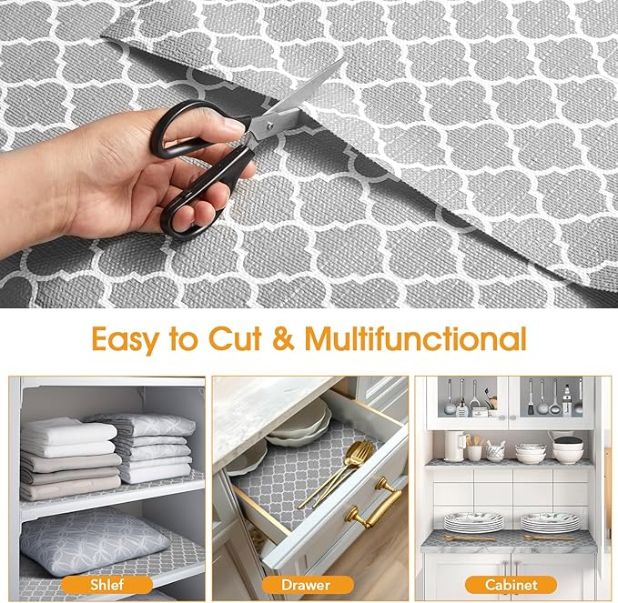 Shelf and Drawer Liner for Kitchen Cabinets Non-Adhesive, Strong Grip Non-Slip Thickened Cabinet Liners for Shelves, Waterproof Mats for Dresser Cupboard, Gray, 12 in x 20 Feet