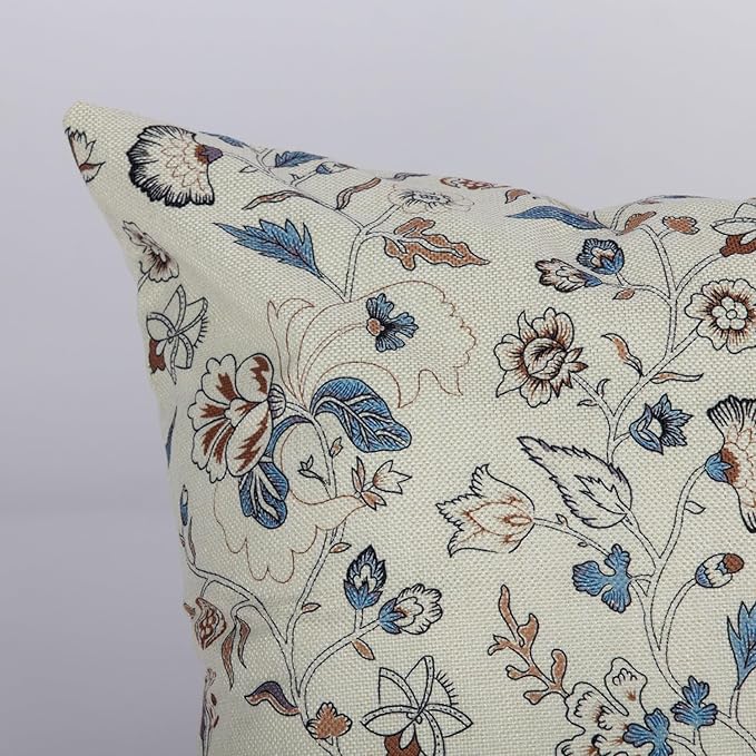 Vintage Flroal Pillow Cover 18x 18 Set of 2, Chinoiserie Blooming Blue Flower Decorative Linen Pillow Cushion Case,Vintage Home Decor for Outdoor Couch Bedroom Car