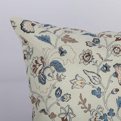 Vintage Flroal Pillow Cover 18x 18 Set of 2, Chinoiserie Blooming Blue Flower Decorative Linen Pillow Cushion Case,Vintage Home Decor for Outdoor Couch Bedroom Car
