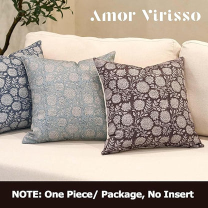 Amor Virisso Floral Pillow Covers 20x20 Throw Pillow Covers Vintage Block Print Pillow Cover Neutral Couch Pillows for Living Room Farmhouse Decorative Accent Sofa Pillows, Dark Brown