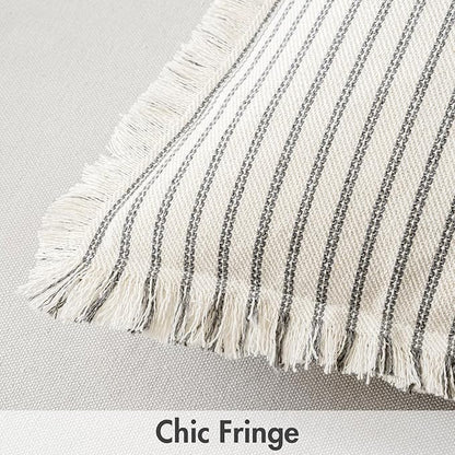 MIULEE Pack of 2 Gray Pillow Covers 20x20 Inch Striped Farmhouse Couch Throw Pillow Covers with Fringe Chic Linen Decorative Cushion Covers for Sofa Living Room Bed Outdoor Home Decor