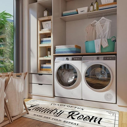Laundry Room Rug Non Slip Floor mats Farmhouse Large Laundry Rugs for Laundry Runner Room Mat Washer and Dryer Carpet Laundry Room Decor 24x72inch(White)
