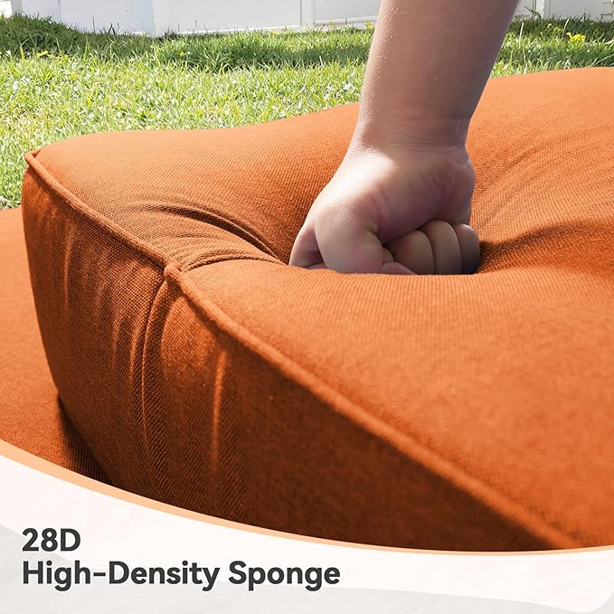 Luxury 6" Outdoor Cushions for Patio Furniture, 24x24x6" Thick Seat Cushion Set of 2, Fade Resistant Couch Chair Replacement Cushions High Density Deep Wicker Chair Cushion w/ Removable Cover, Orange