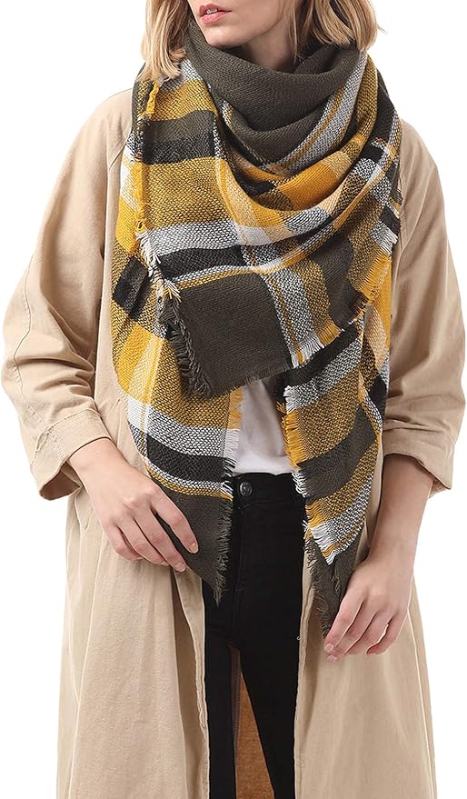 American Trends Women's Cozy Warm Winter Fall Blanket Scarf Stylish Soft Chunky Checked Giant Scarves Shawls