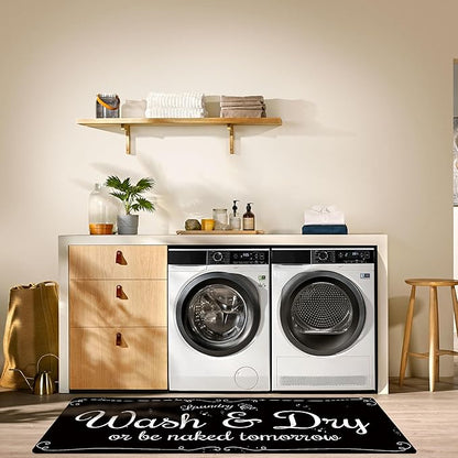 Laundry Room Rug Non Slip Floor mats Farmhouse Large Laundry Rugs for Laundry Runner Room Mat Washer and Dryer Carpet Laundry Room Decor 20x47inch(Black)