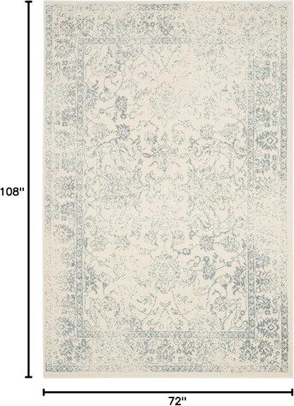 SAFAVIEH Area Rug 6x9 - Adirondack Collection - Ivory & Slate, Distressed Vintage Floral Design, Non-Shedding & Easy to Clean, Ideal for Living Room, Bedroom, Dining Space (ADR109S)