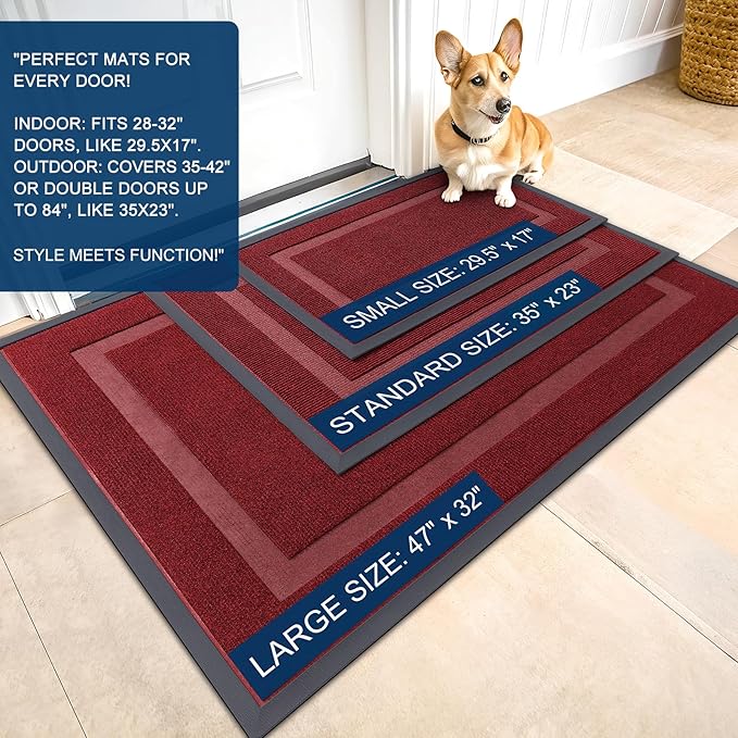 OLANLY Front Door Mat Indoor Outdoor Entrance, Waterproof All-Season, All-Weather Doormat, Sturdy Natural Rubber, Fade Resistant, Low Profile, Easy Clean Patio Porch Entryway Mat, 33x21, Wine Red