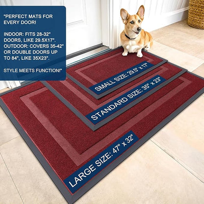 OLANLY Front Door Mat Indoor Outdoor Entrance, Waterproof All-Season, All-Weather Doormat, Sturdy Natural Rubber, Fade Resistant, Low Profile, Easy Clean Patio Porch Entryway Mat, 33x21, Wine Red