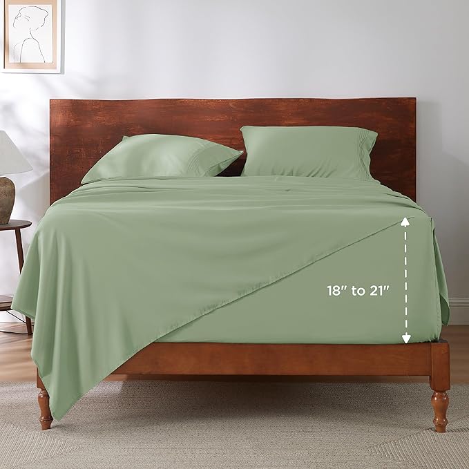 Bedsure Deep Pocket King Sheet Set - Fits Mattresses Up to 21 Inches Thick - 4 Piece GentleSoft Bed Sheets, Moisture Wicking, Soft & Cooling Bedsheet & Pillowcases, Easy & Secure Fit, Light Green