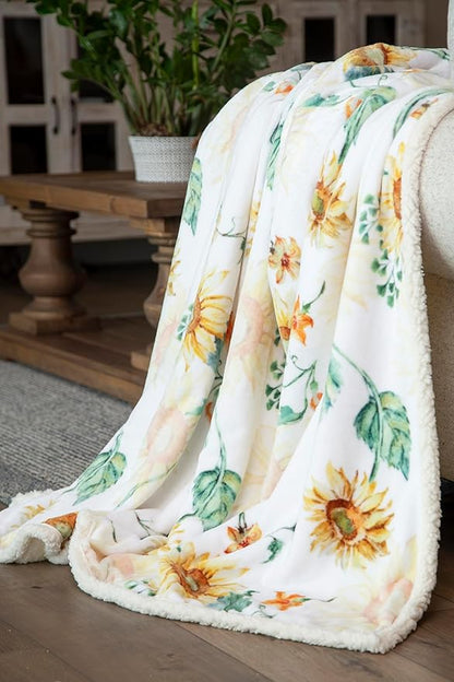 CARSTENS, INC. Ultra Premium Super Soft Plush Sherpa Fleece Oversized Throw Blanket 54" x 68", Sunflower