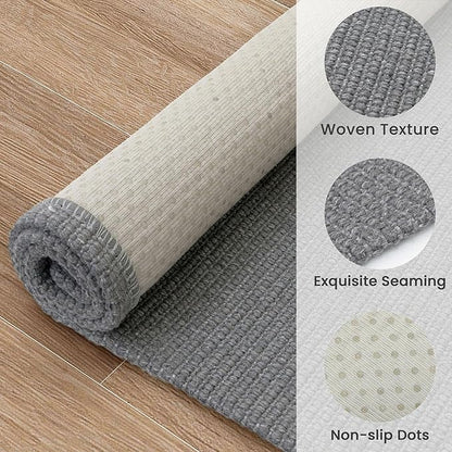 EARTHALL Washable Area Rugs 6x9 Ft Non Slip Living Room Rugs Cotton Rubber Backed Dining Room Rug Braided Bedroom Rugs Indoor Outdoor Floor Carpet for Living Room, Bedroom, Dining Room, Charcoal Gray