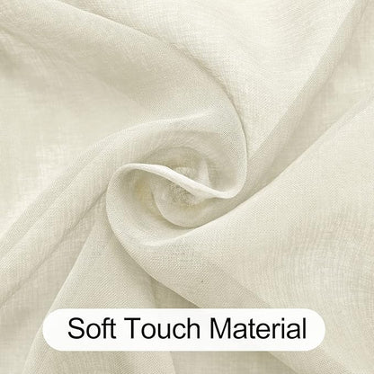 XWZO Sheer Curtains for Bedroom, Light Filtering Semi Transparent Voile Grommet Window Curtains for Living Room, Patio Door, Kids' Room with Tiebacks,Cream, Set of 2 Panels, 52 x 54 Inches Length