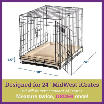 Pet Dreams Dog Crate Pad - Washable Kennel Mat, Crate Pads for Dog Cages, Non-Toxic, Flat Indoor Cat Bed, Fits iCrate 18, 24, 30, 36, 42, 48 Inches (Khaki, Small, 24")