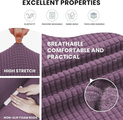 LURKA Stretch Sofa Slipcovers 1 Piece Couch Covers for 3 Cushion Couch Sofa Furniture Protector Full Sofa Covers with Elastic Bottom for Kids and Dog (Large, Purple)