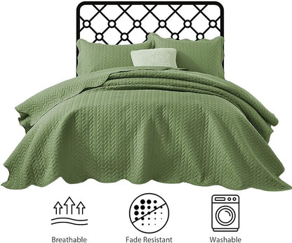 IR Imperial Rooms King Quilt Bedding Set Size (106" x 96") + 2 Pillow Shams (20" x 36"+ 2") - 3 Pcs All Season Lightweight Reversible Microfiber Coverlet Embossed Quilt Bedspread (Olive Green)