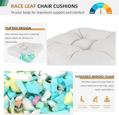RACE LEAF Patio Chair Cushions 17x17 Inch 4 Pack, Memory Foam Outdoor Seat Cushions Water Resistant with Non-Slip Backing & Tufted Design (Beige)