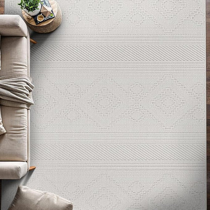 Beverly Rug Micro Loop Area Rug White 6x9 Modern Luxury Soft Boho Geometric Durable Indoor Area Rugs for Living Dining Room Office Stain Resistant Non Shedding Casual Indoor Carpet White 6 x 9