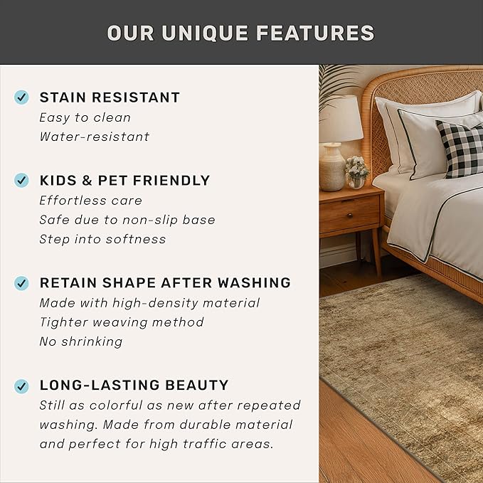 Washable 2x3 Small Entryway Rugs Indoor, Gold and Brown Area Rug for Kitchen, Bathroom, Farmhouse Medallion Indoor Décor, Non Slip Low Pile Stain Resistant Carpet
