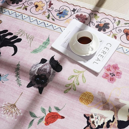 Rugcomf Runner Rug for Kitchen Non Slip 2'6''x8' Washable Rugs with Rubber Backing Soft Floral Animal Cat Carpet Runner for Kitchen Laundry Bedroom Bathroom, Pink