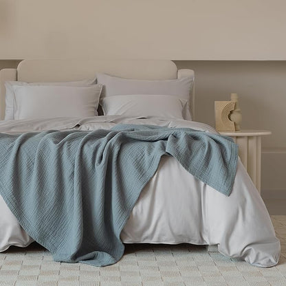 Double Stitch Cotton Tencel Duvet Cover - Queen Size Comforter Cover, Luxury & Soft Eucalyptus Lyocell Bedding Set for Hot Sleepers, Cooling & Breathable, Button Closure, Winter Sky, 90"x90"