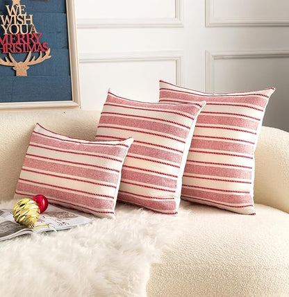 Christmas Pillow Covers, Boho Textured Red Pillow Case, Pillow Covers 12 x 20 Inch Set of 2 Christmas Decorative, Chair Sofa Bedroom Living Room Home Holiday Decor Cushion Case